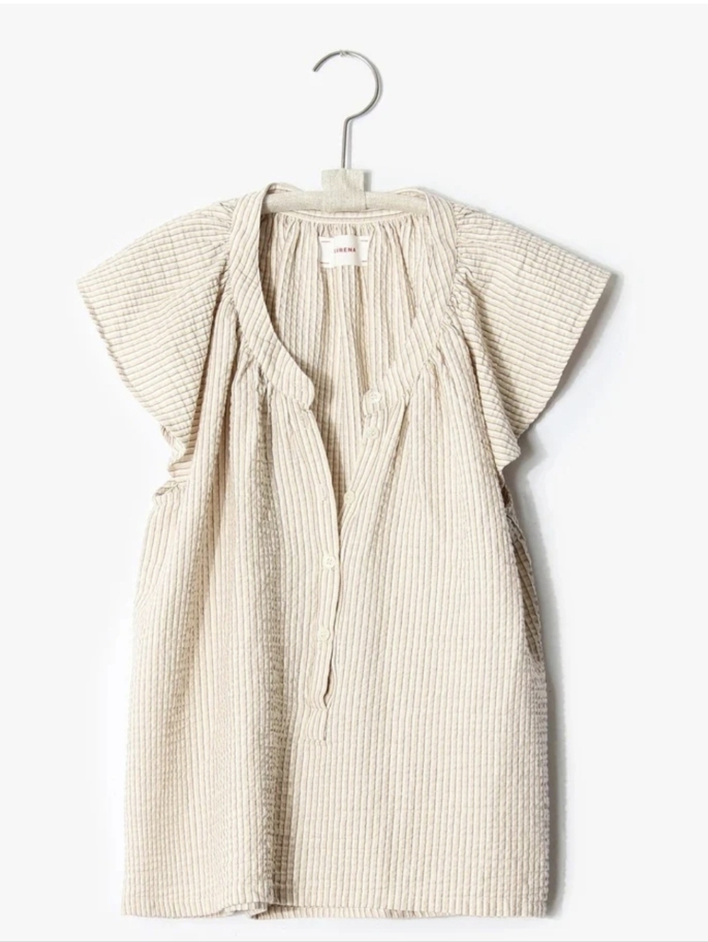 XiRENA Top Size Medium Cream and Navy Striped Button Shirt, Excellent Condition
